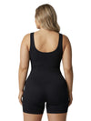 Shapies Ribbed Mid-Thigh Bodysuit in black, back view