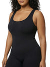 Shapies Ribbed Mid-Thigh Bodysuit in black, close-up detail