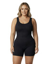 Shapies Ribbed Mid-Thigh Bodysuit in black, front view