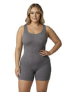 Shapies Ribbed Mid-Thigh Bodysuit in grey, front view