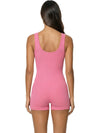 Shapies Ribbed Mid-Thigh Bodysuit in pink, back view
