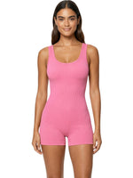 Shapies Ribbed Mid-Thigh Bodysuit in pink, front view