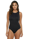 Shapies Scoop Neck Bodysuit in black, front view