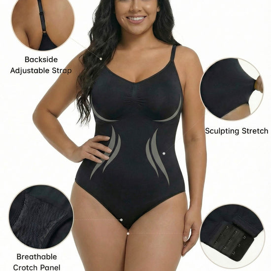 Shapies Brief Bodysuit in black, multi-angle collage