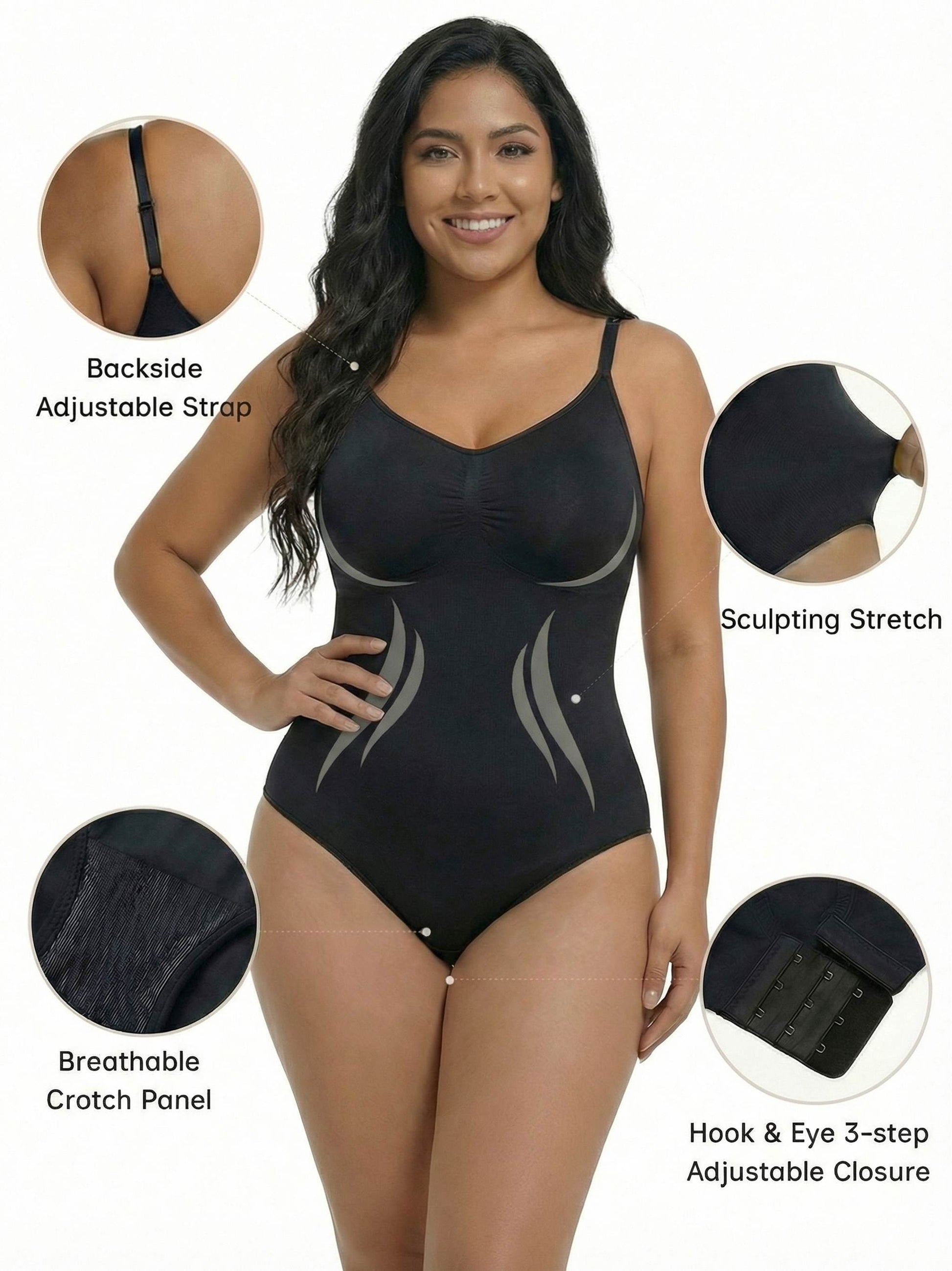Shapies Brief Bodysuit in black, multi-angle collage