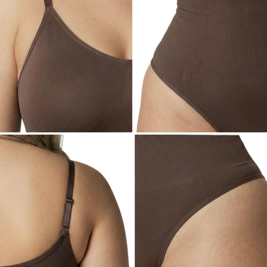 Shapies Snatched Bodysuit in brown, close-up detail