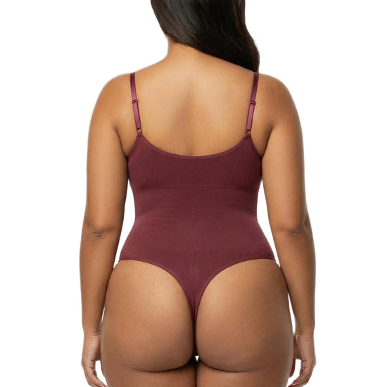 Shapies Snatched Bodysuit in burgundy, back view