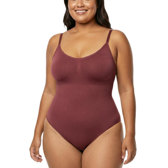 Shapies Snatched Bodysuit in burgundy, front view