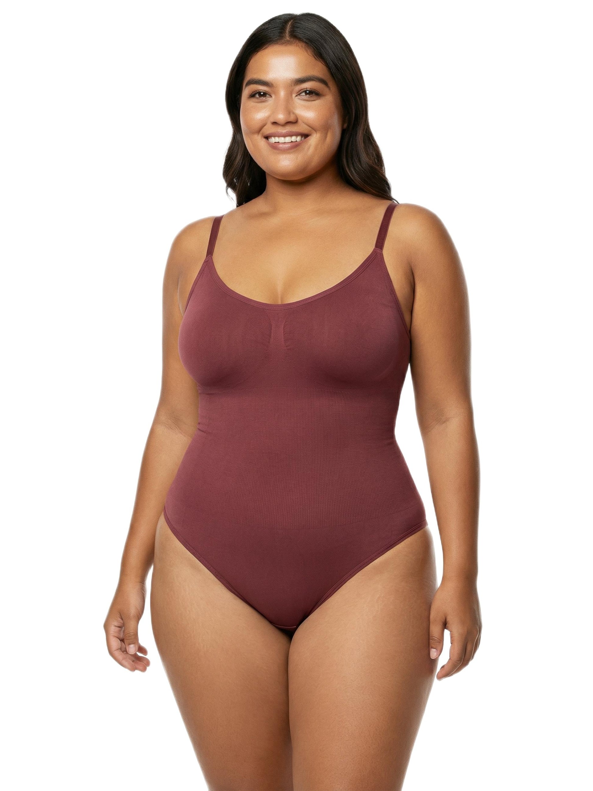 Shapies Snatched Bodysuit in burgundy, front view