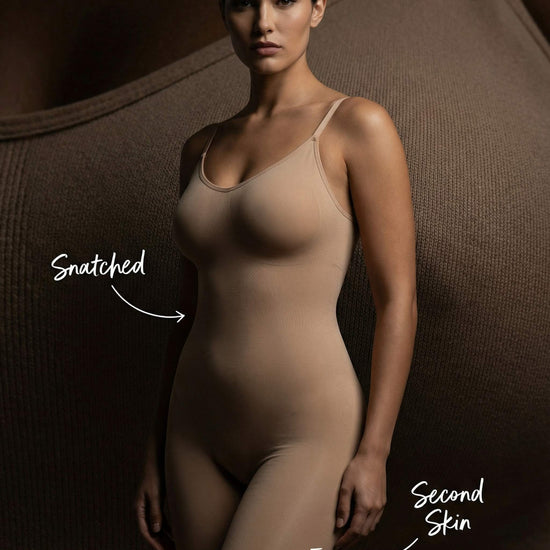 Shapies Mid-Thigh Bodysuit in nude, lifestyle photo