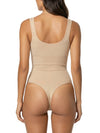 Shapies Wide Strap Bodysuit in beige, back view