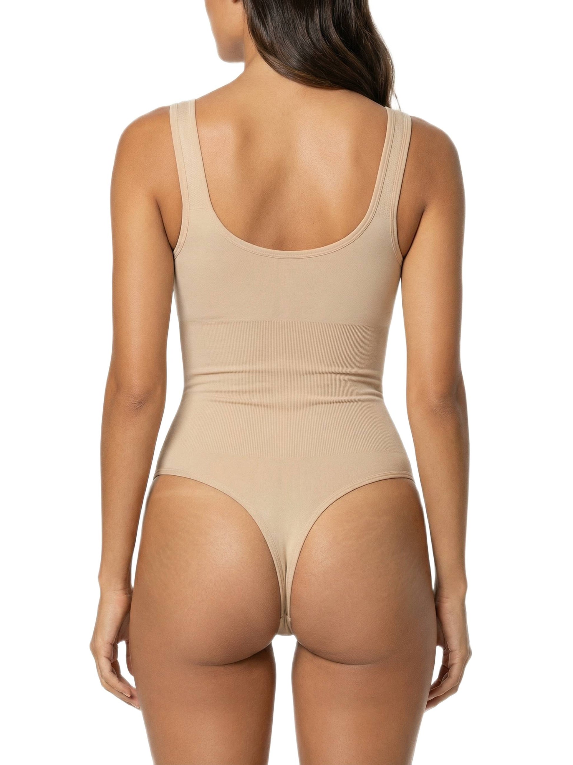 Shapies Wide Strap Bodysuit in beige, back view