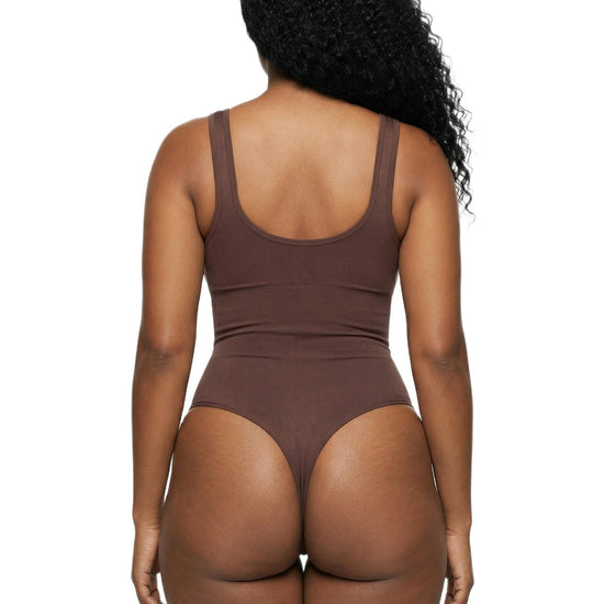 Shapies Wide Strap Bodysuit in brown, back view