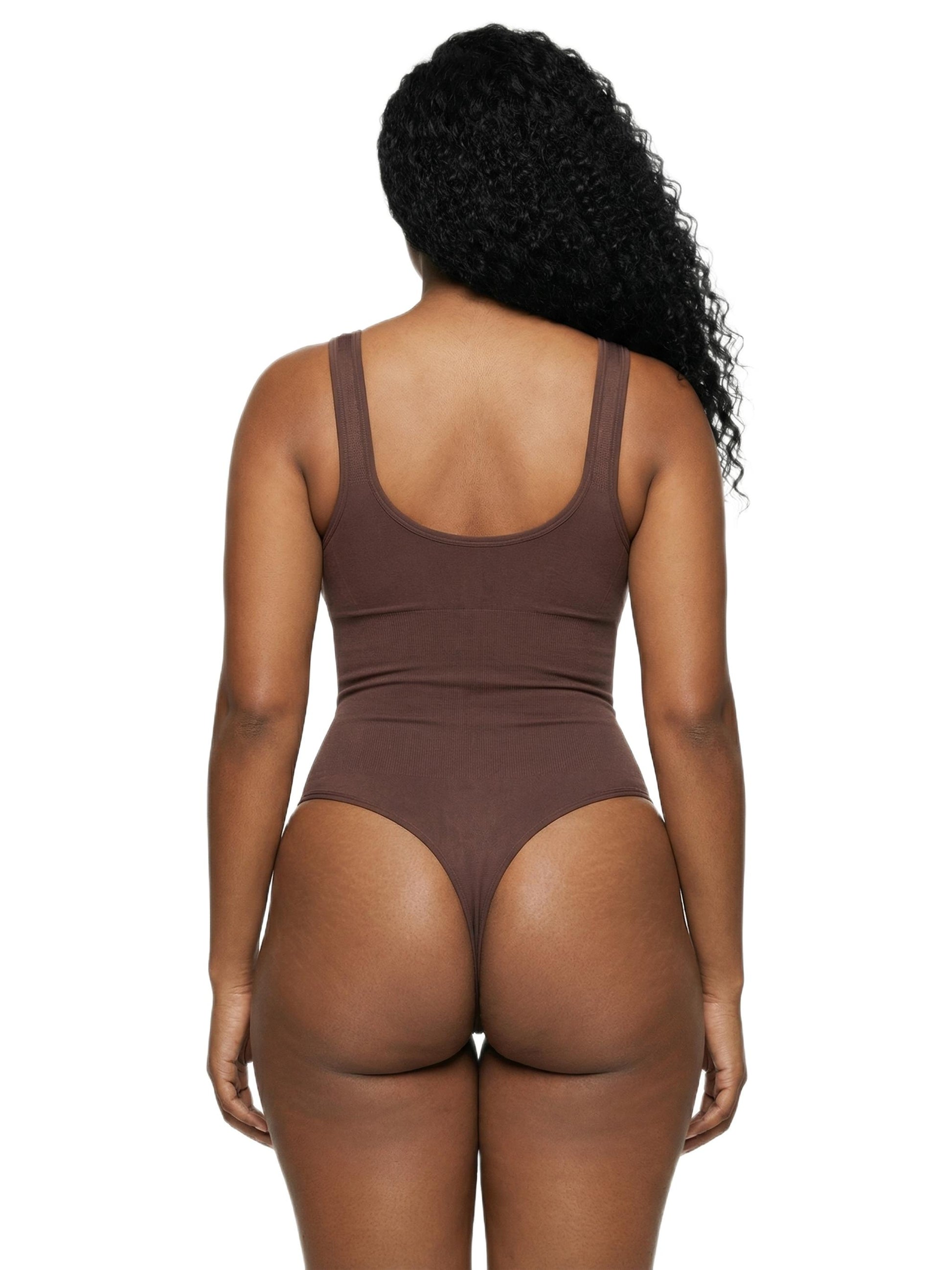 Shapies Wide Strap Bodysuit in brown, back view