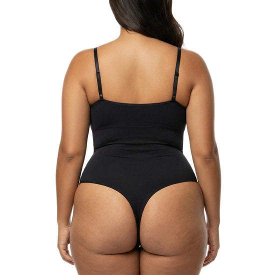 Shapies Zip-Front Bodysuit in black, back view
