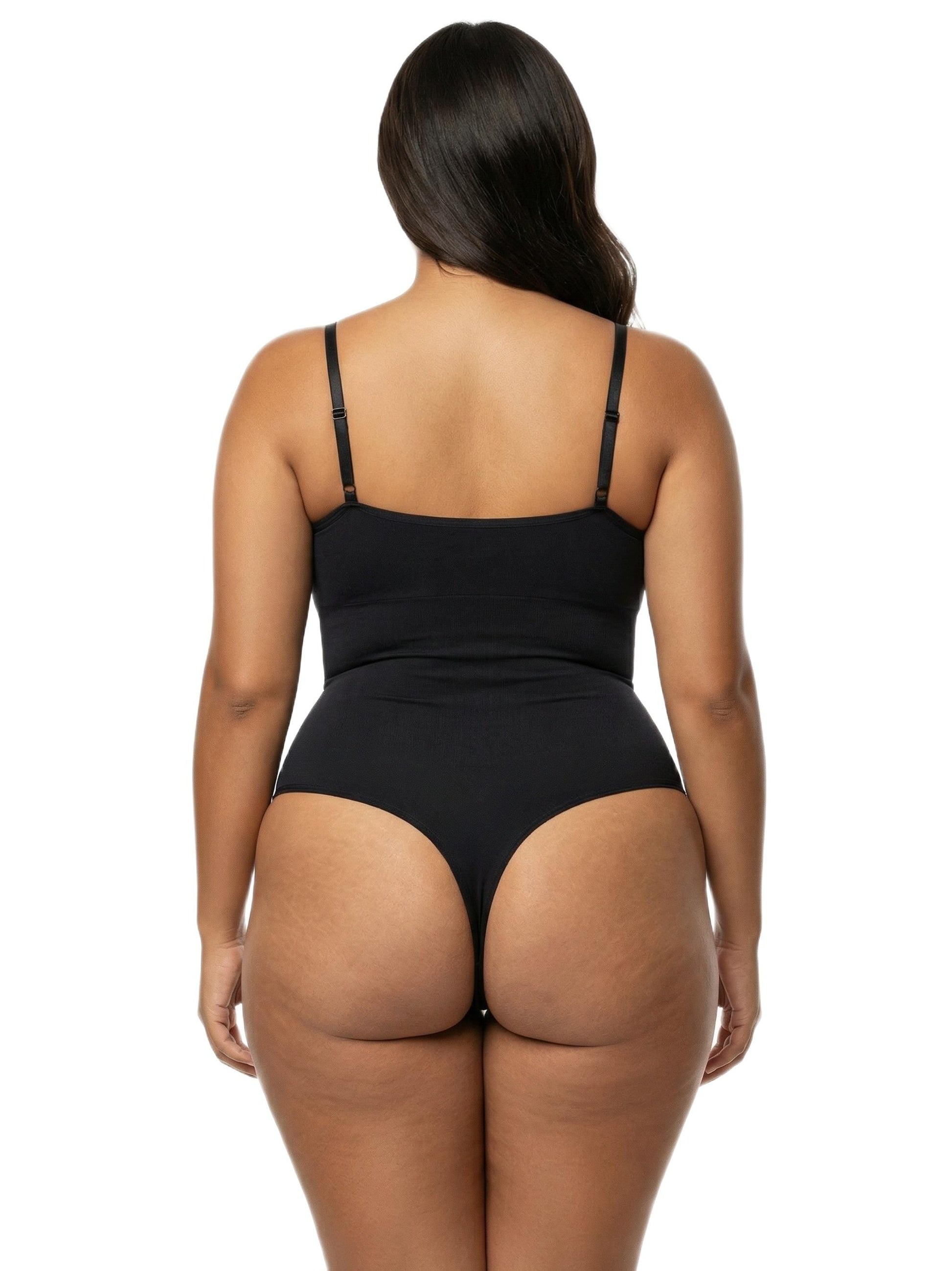Shapies Zip-Front Bodysuit in black, back view