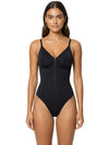 Shapies Zip-Front Bodysuit in black, front view