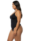 Shapies Zip-Front Bodysuit in black, side view