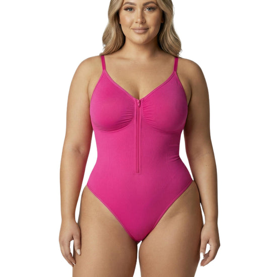 Shapies Zip-Front Bodysuit in pink, front view