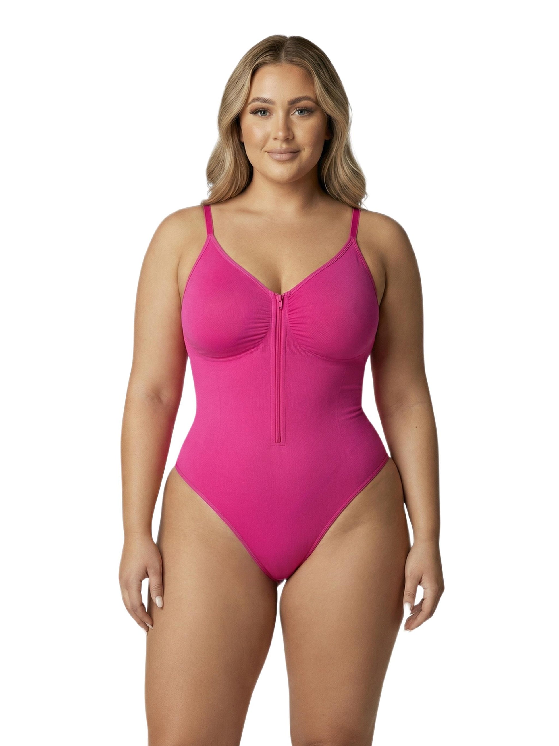 Shapies Zip-Front Bodysuit in pink, front view