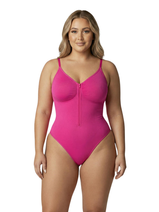 Shapies Zip-Front Bodysuit in pink, front view
